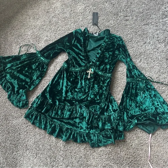 Dolls Kill Green Velvet Mini Dress - Picture 2 of 5